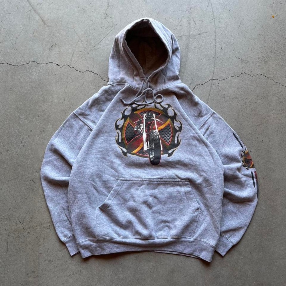 Gear Seven Collection Mens Gray Motorcycle Graphic Hoodie Biker Hoodie‎ Size L